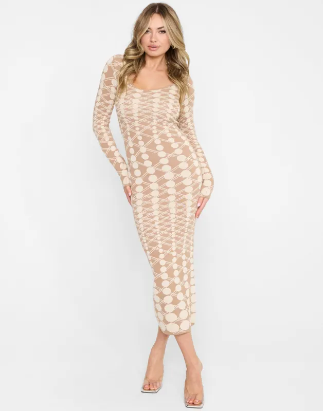 Quincy Midi Dress by Summer Haus - Mocha/Cream sold by Beach Bunny