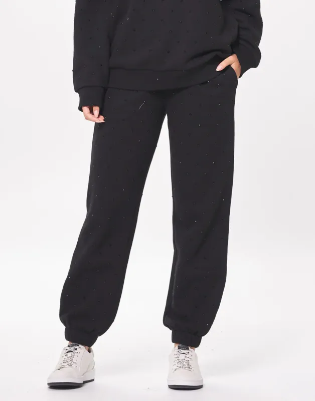 Fleece Jogger with Rhinestones by Vintage Havana - Black sold by Beach Bunny