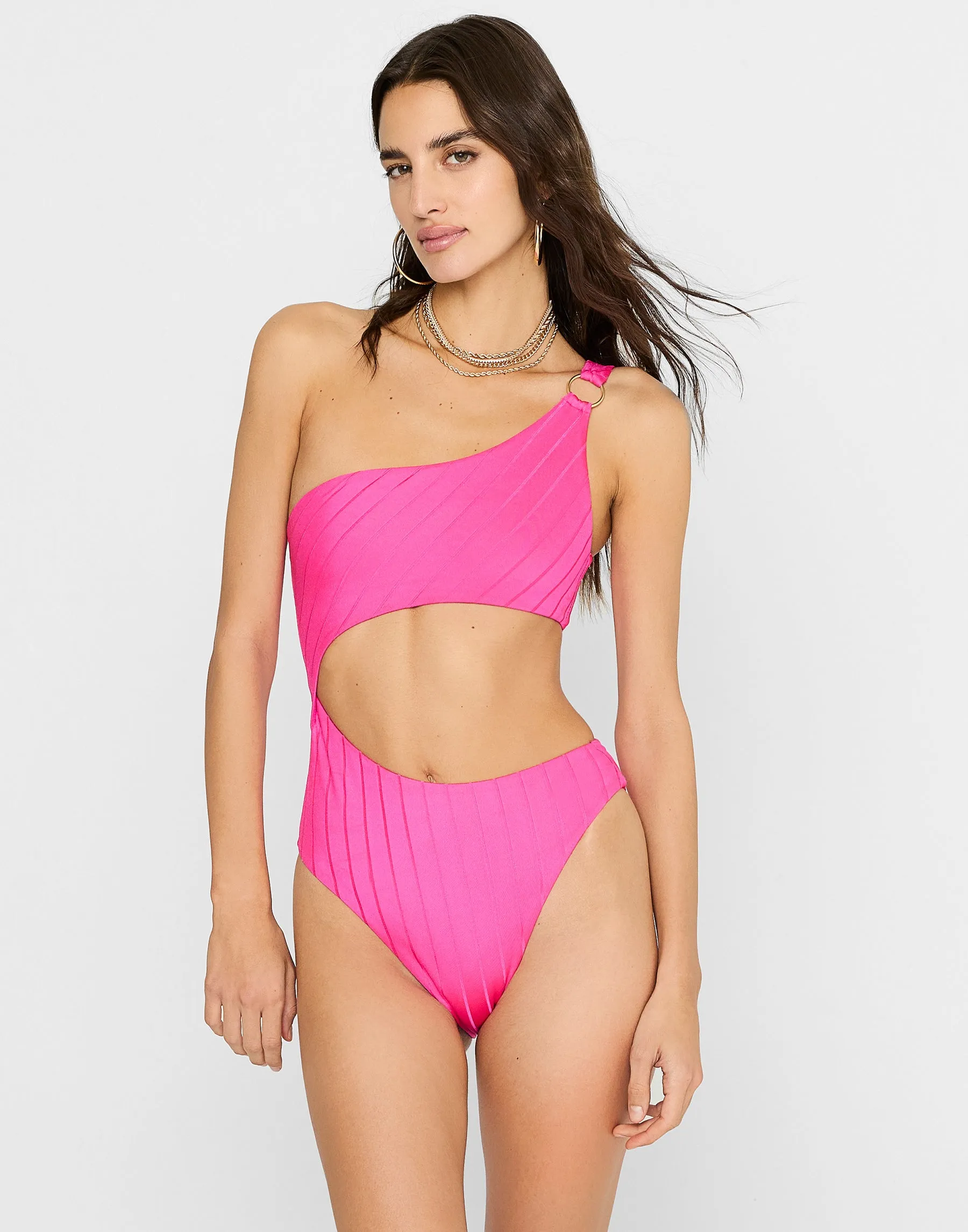 Lilly One Piece - Influencer Pink Shiny Wide Rib sold by Beach Bunny