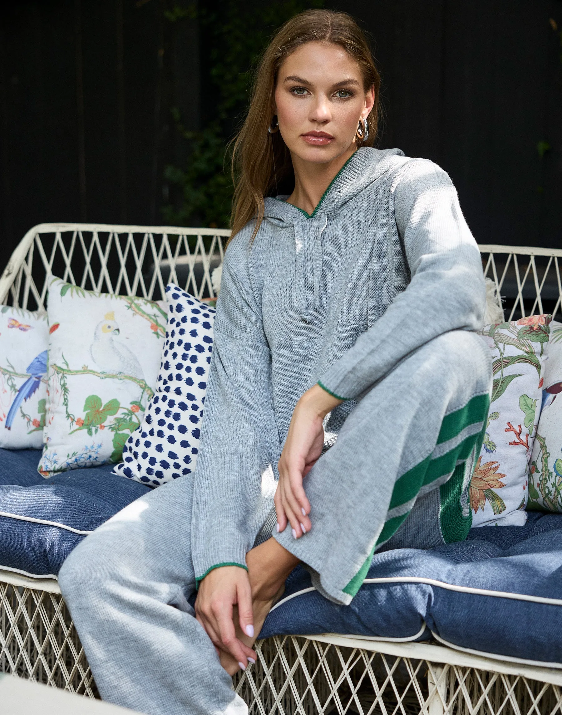 "Peace" Jacquard Sweater Flare Pant by Vintage Havana - Heather Grey sold by Beach Bunny product image thumbnail 5