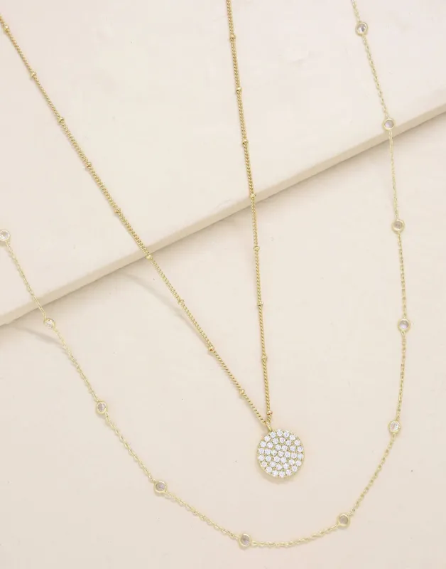 Crystal Disc Layered Necklace Set by Ettika - Gold sold by Beach Bunny