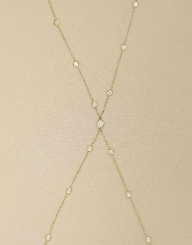 Simple Crystal X Body Chain by Ettika - Gold sold by Beach Bunny