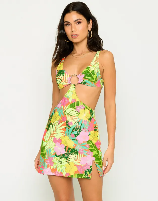 Cece Mini Dress - Yellow Jungle Floral made by Beach Bunny