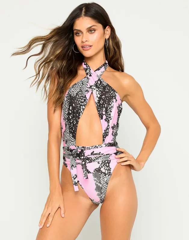 Lex One Piece - Pink Splash Snake sold by Beach Bunny