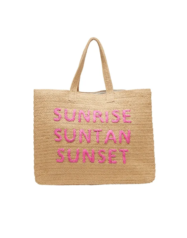 Sunrise, Suntan, Sunset Tote by BTB Los Angles - Sand/Fucshia sold by Beach Bunny