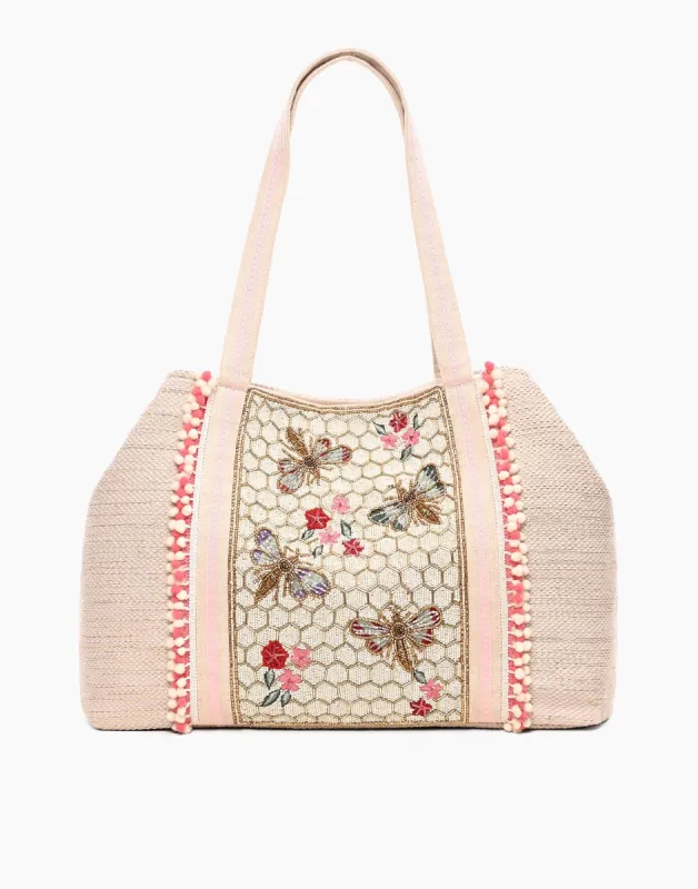 Natural Honey Bee Embellished Tote by America & Beyond - Honey Bee made by Beach Bunny