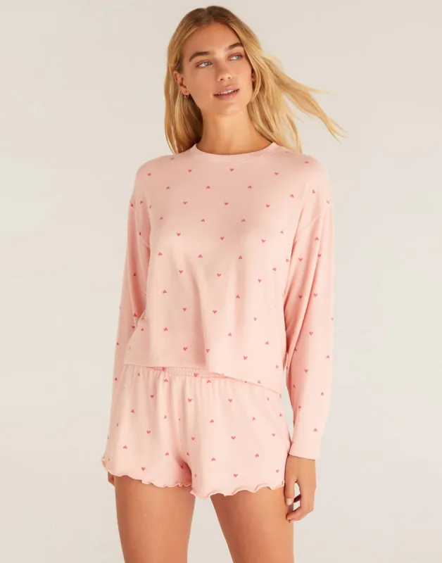 Happy Heart Long Sleeve Top by Z Supply - Pink Candy sold by Beach Bunny