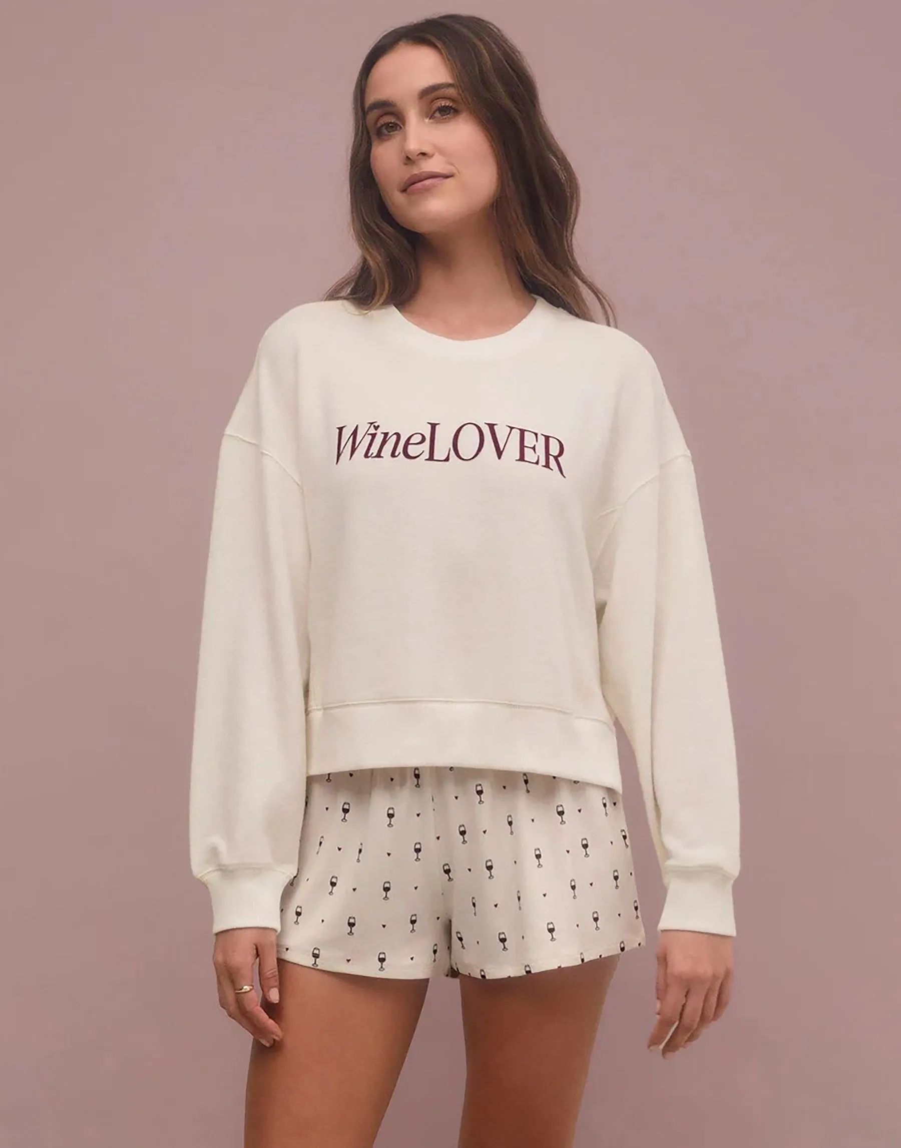 Wine Lover Long Sleeve Top by Z Supply - Bone sold by Beach Bunny