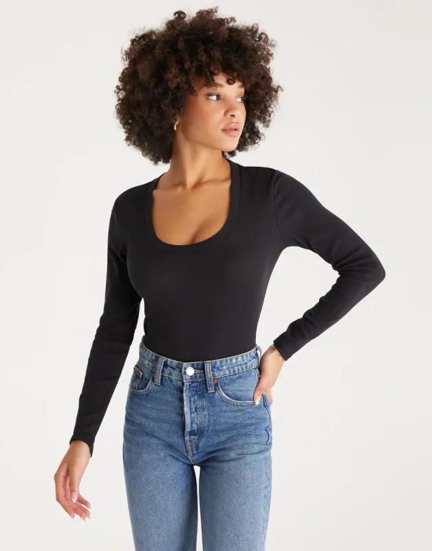 Sirena Rib Long Sleeve Top by Z Supply - Black sold by Beach Bunny