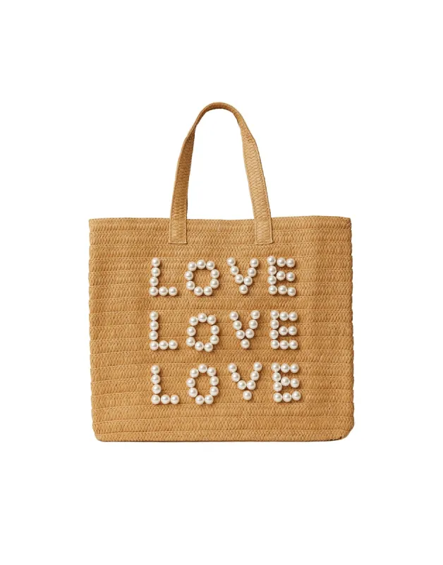 Three Times The Love Tote Bag by BTB Los Angeles - Sand/White made by Beach Bunny