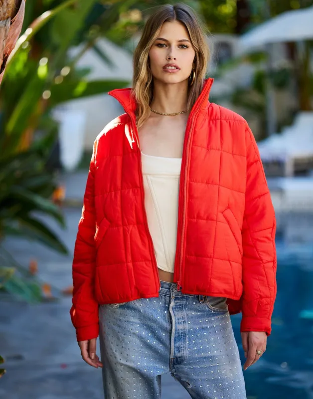Bella Puffer Jacket by Summer Haus - Red made by Beach Bunny