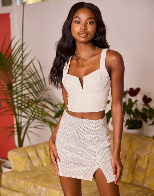 Kori Rhinestone Mini Skirt by Summer Haus - White made by Beach Bunny