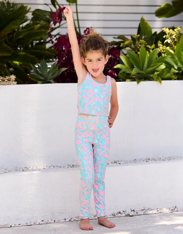 Katie Legging by California Kisses - Child - Cherry Blossom Aqua Leopard sold by Beach Bunny