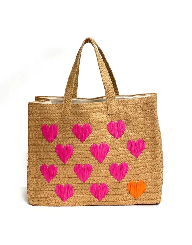 Be Mine Tote by BTB Los Angeles - Sand/Fuchsia sold by Beach Bunny