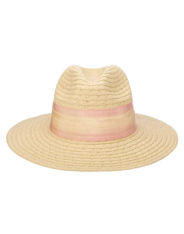 Paperbraid Floppy Hat with Dip Grosgrain by San Diego Hat Company - Natural/Blush sold by Beach Bunny