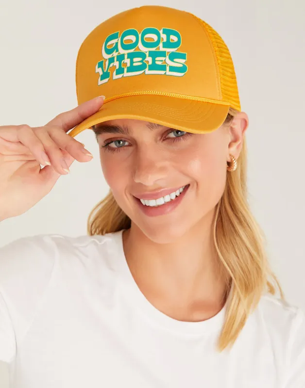 Good Vibes Trucker Hat by Z Supply - Yellow sold by Beach Bunny