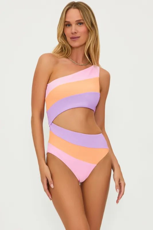 Joyce One Piece Pastel Poppy Colorblock sold by Beach Riot