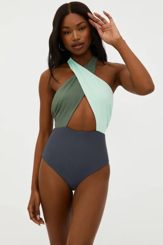 Jessica One Piece Palm Paradise Colorblock sold by Beach Riot