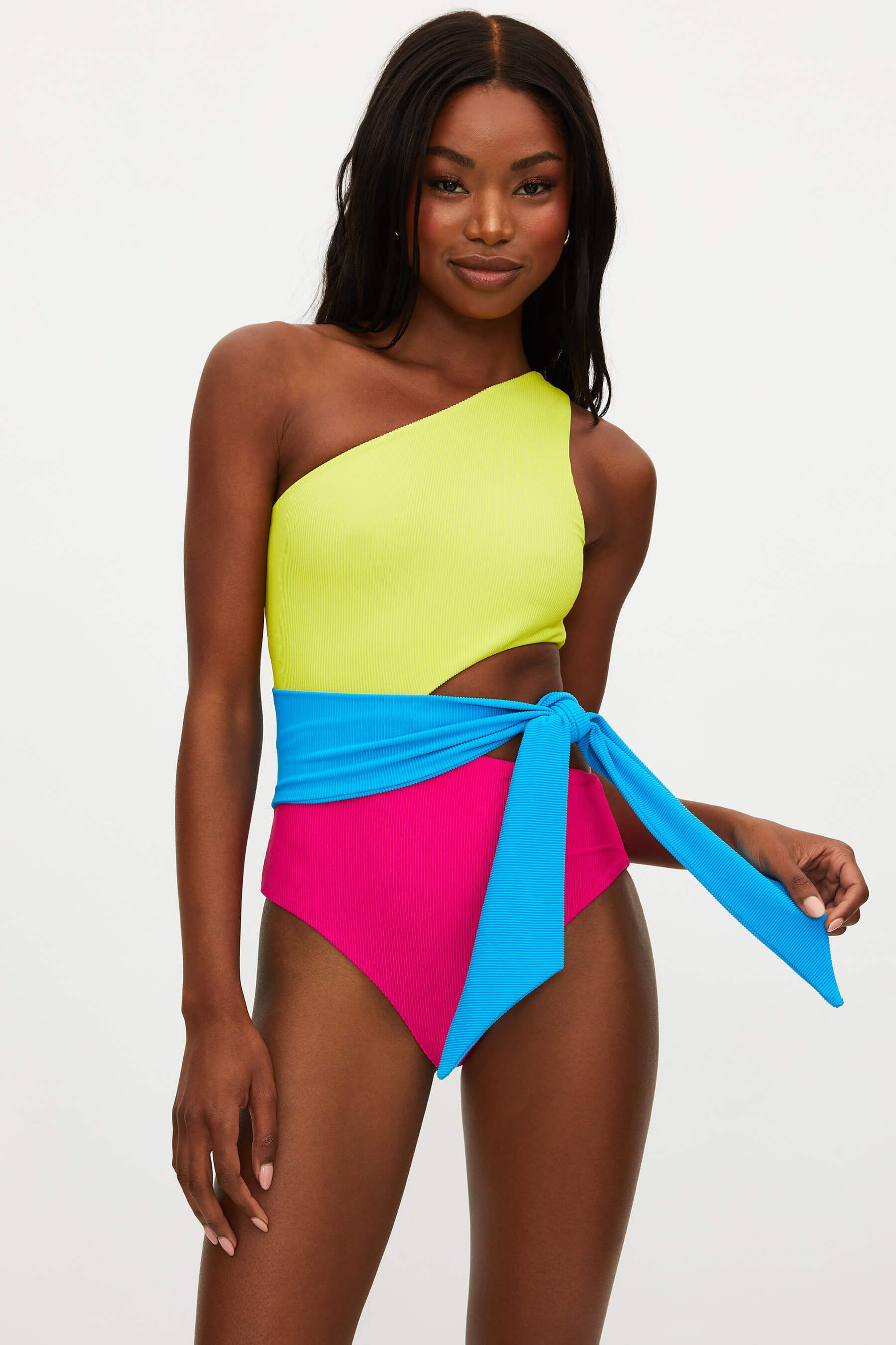 Carlie One Piece Retro Brights Colorblock sold by Beach Riot