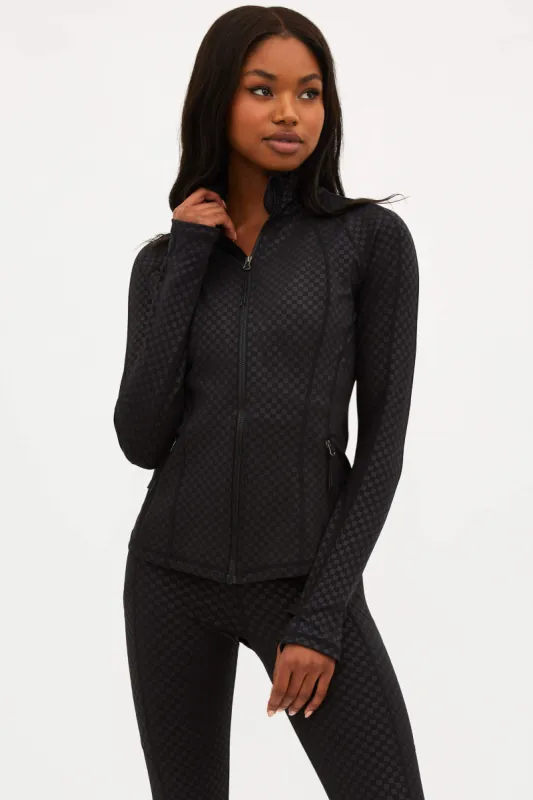 Reina Running Jacket Black Embossed Check sold by Beach Riot