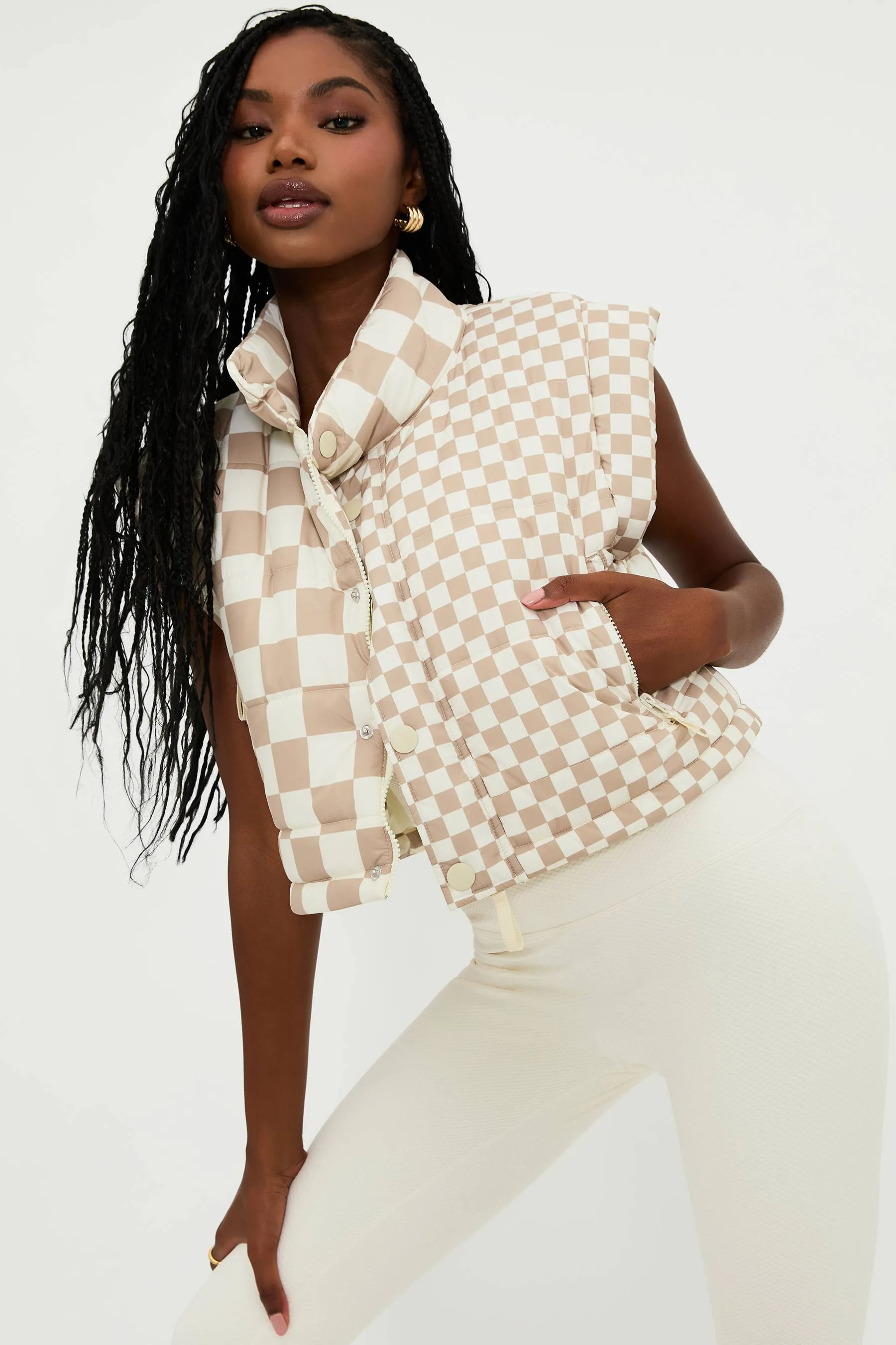 Canyon Puffer Vest Taupe Check sold by Beach Riot product image thumbnail 4