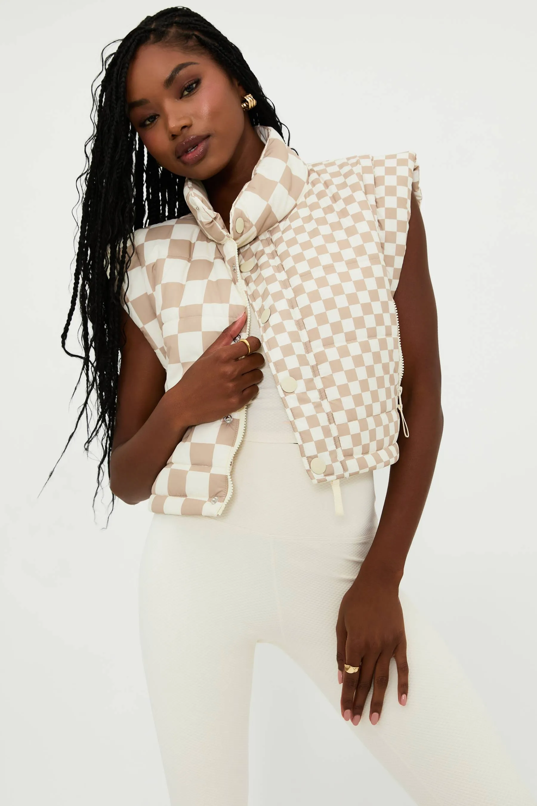 Canyon Puffer Vest Taupe Check sold by Beach Riot product image thumbnail 5