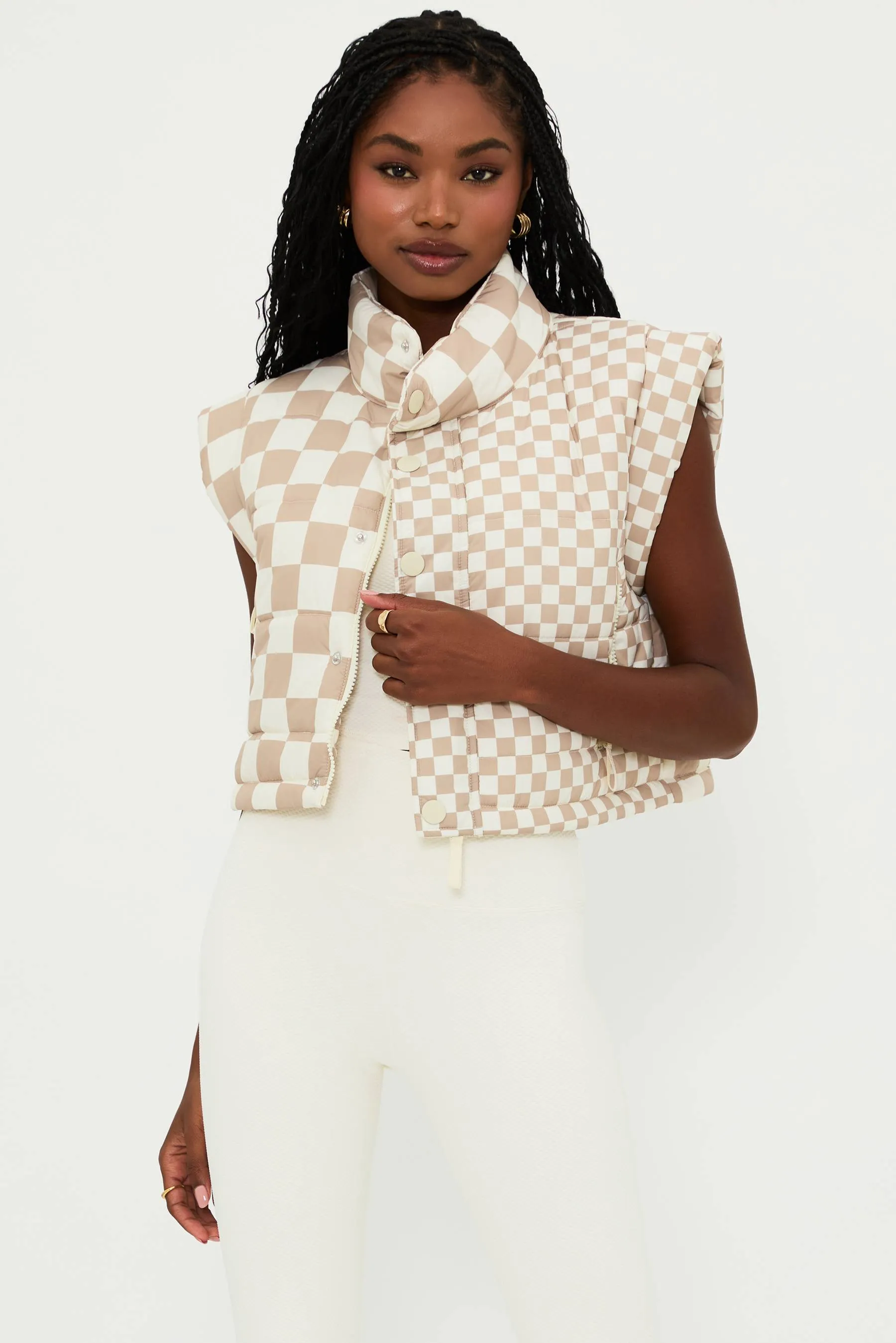 Canyon Puffer Vest Taupe Check sold by Beach Riot product image thumbnail 3