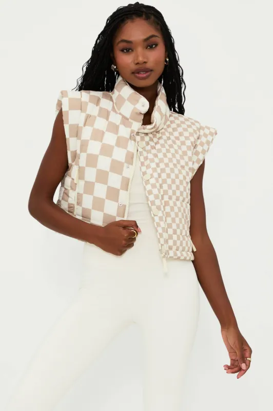 Canyon Puffer Vest Taupe Check made by Beach Riot