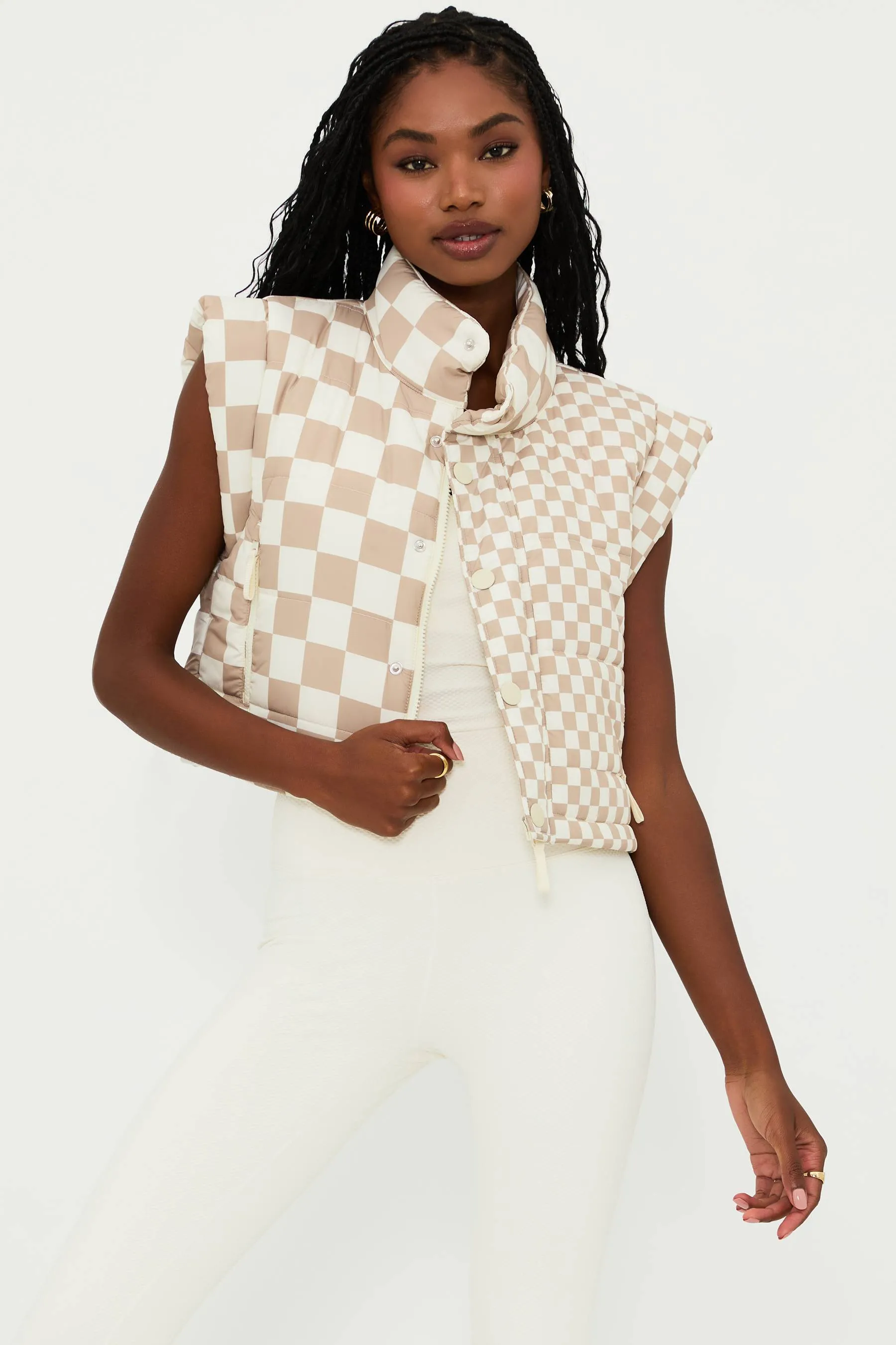 Canyon Puffer Vest Taupe Check sold by Beach Riot