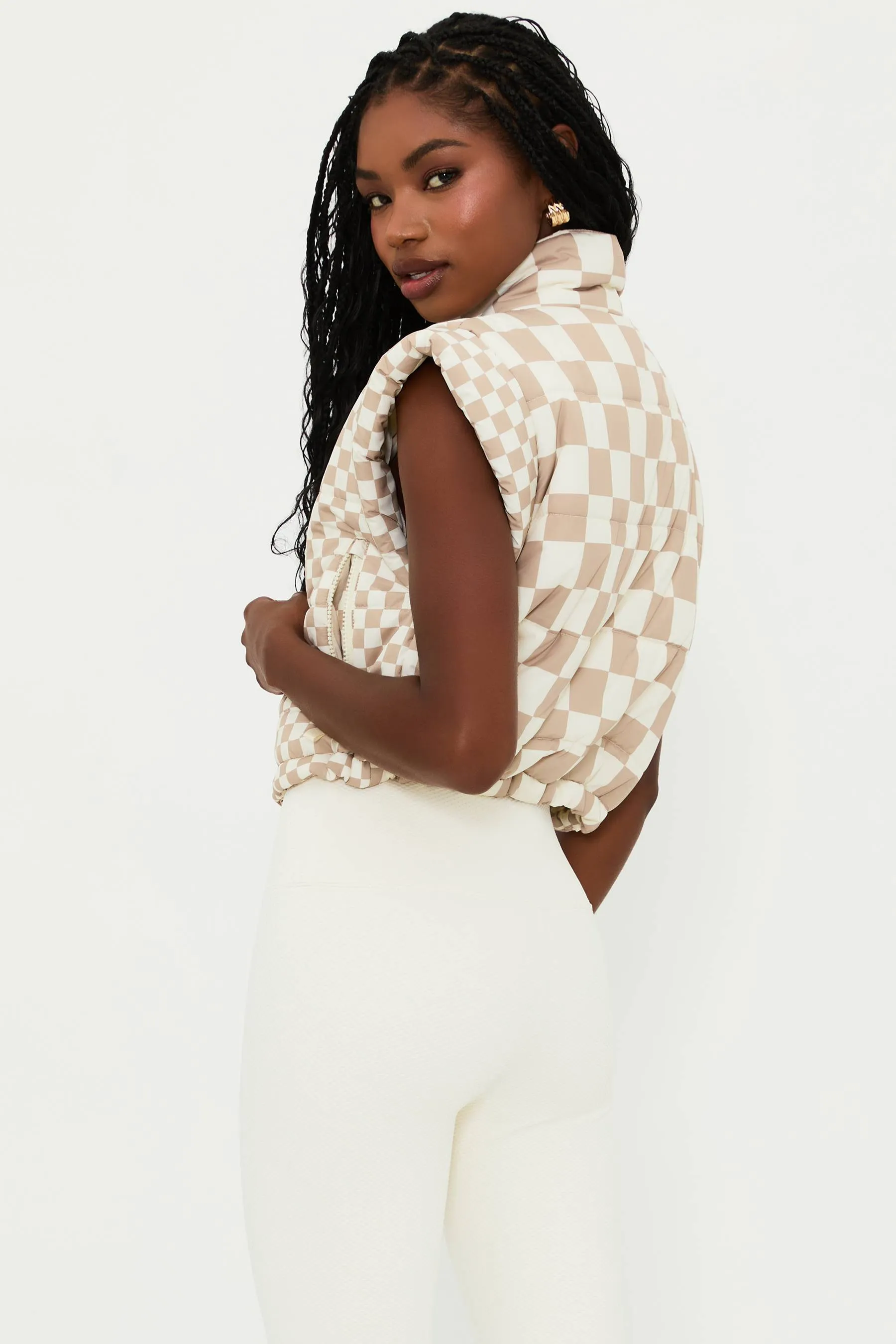 Canyon Puffer Vest Taupe Check sold by Beach Riot product image thumbnail 2