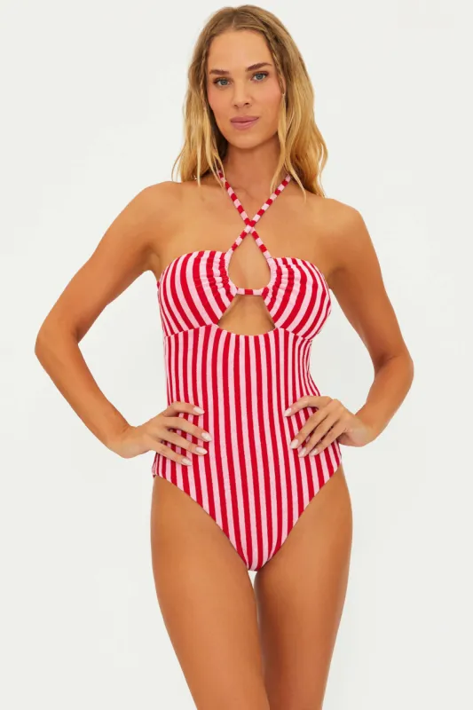 Phoenix One Piece Candy Cane Stripe Terry sold by Beach Riot