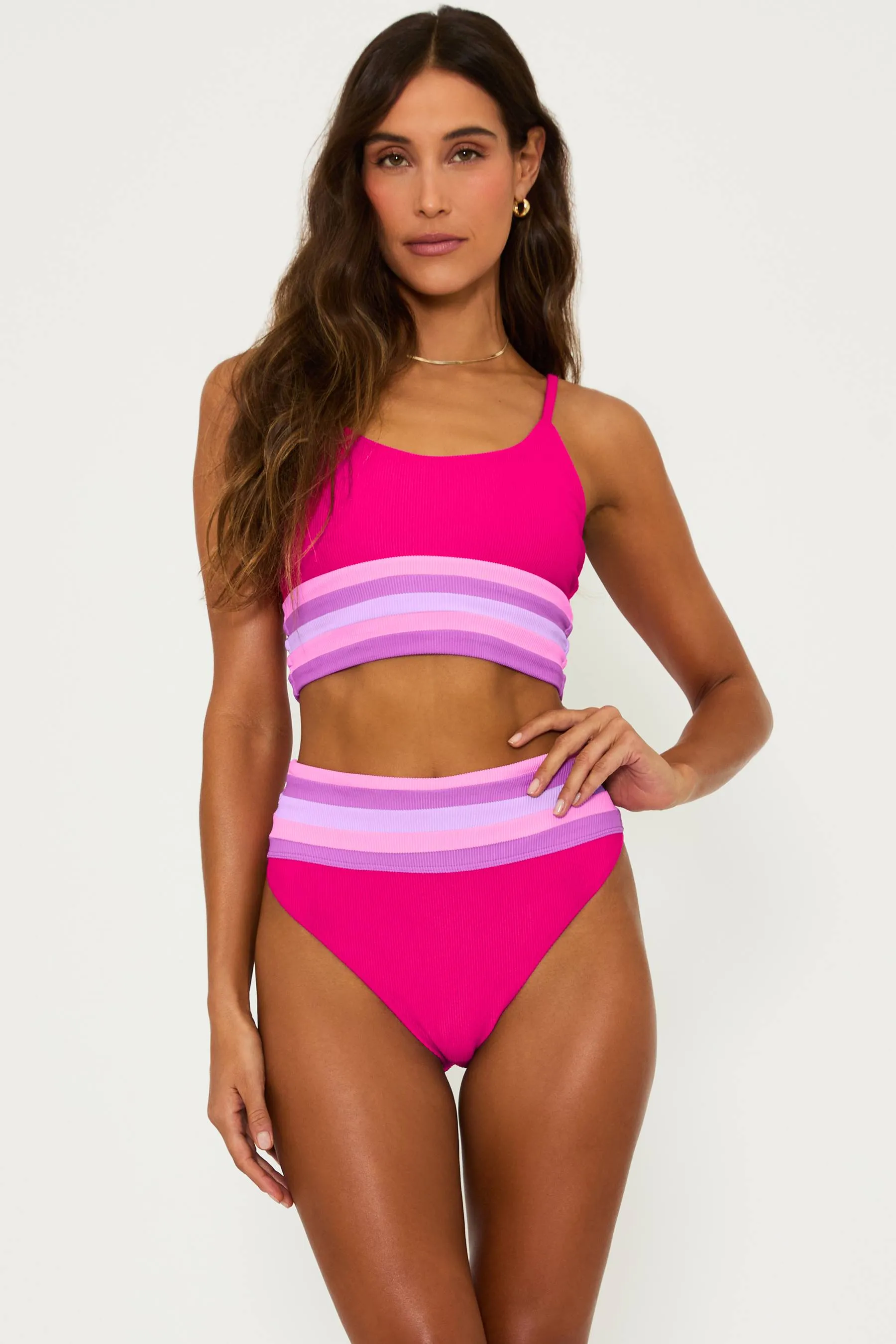 Mae Top Raspberry Colorblock sold by Beach Riot