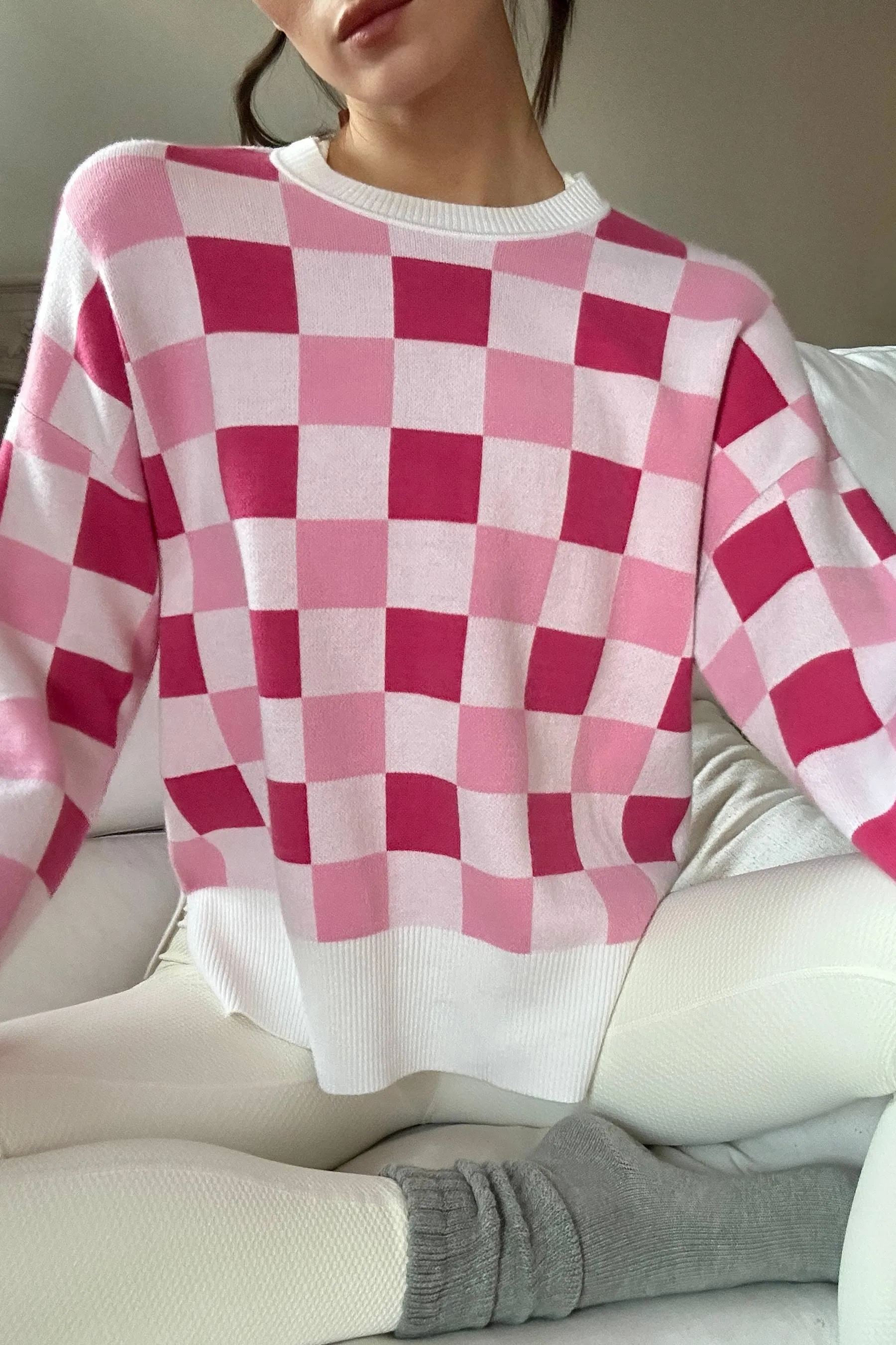 Callie Sweater Peony Petal Checker sold by Beach Riot product image thumbnail 3
