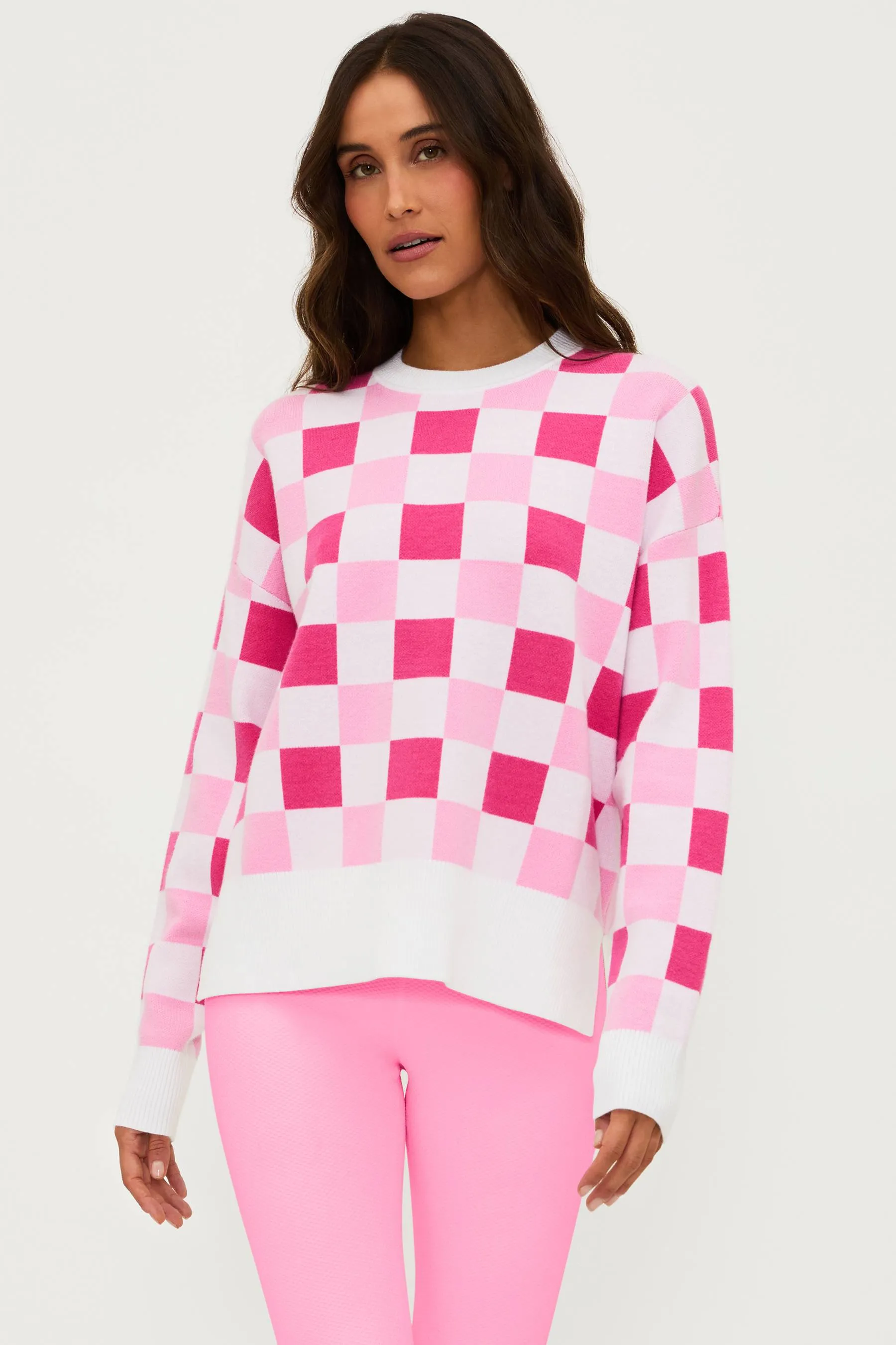 Callie Sweater Peony Petal Checker sold by Beach Riot