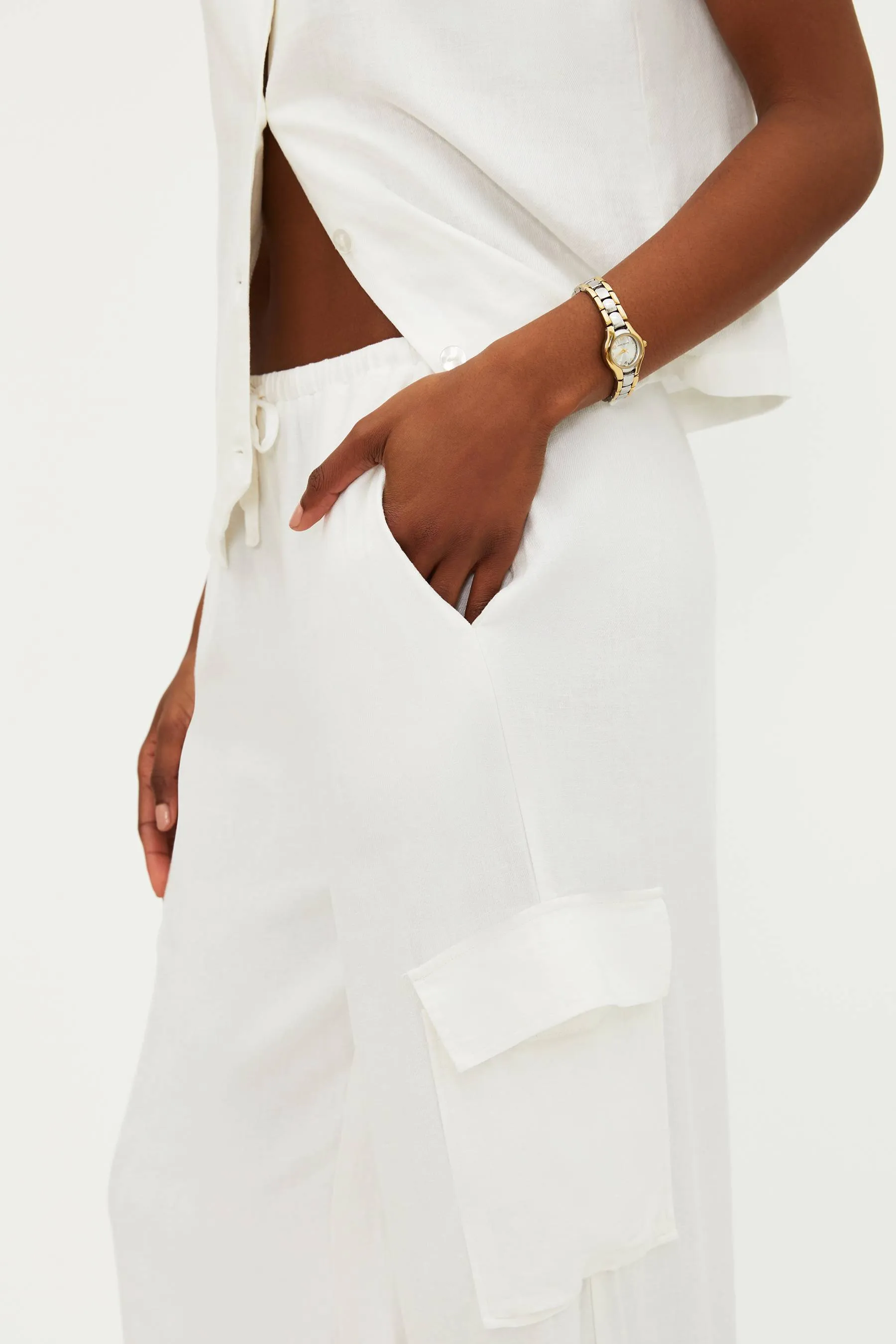 Amara Pant White Linen sold by Beach Riot product image thumbnail 3