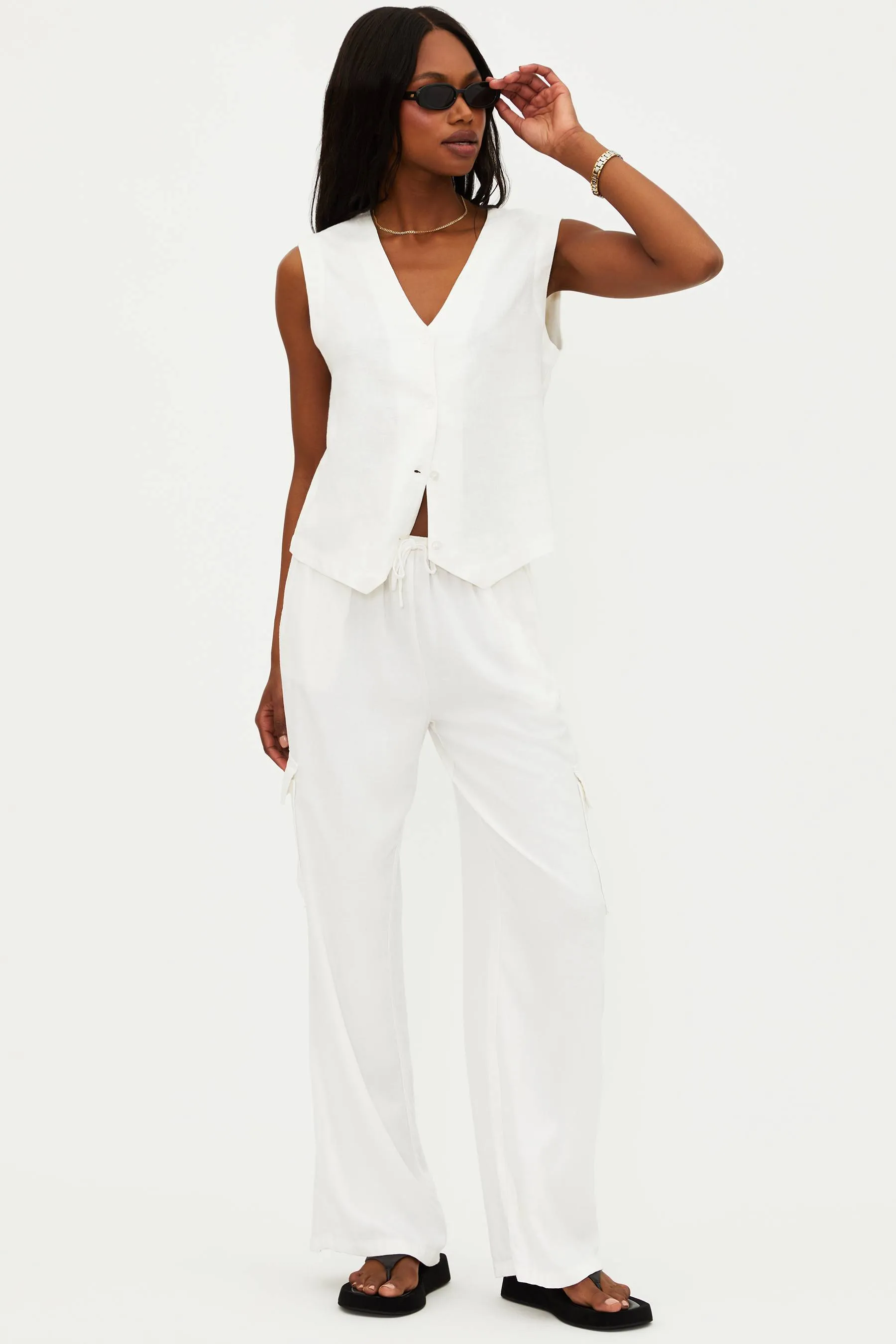 Amara Pant White Linen sold by Beach Riot product image thumbnail 5