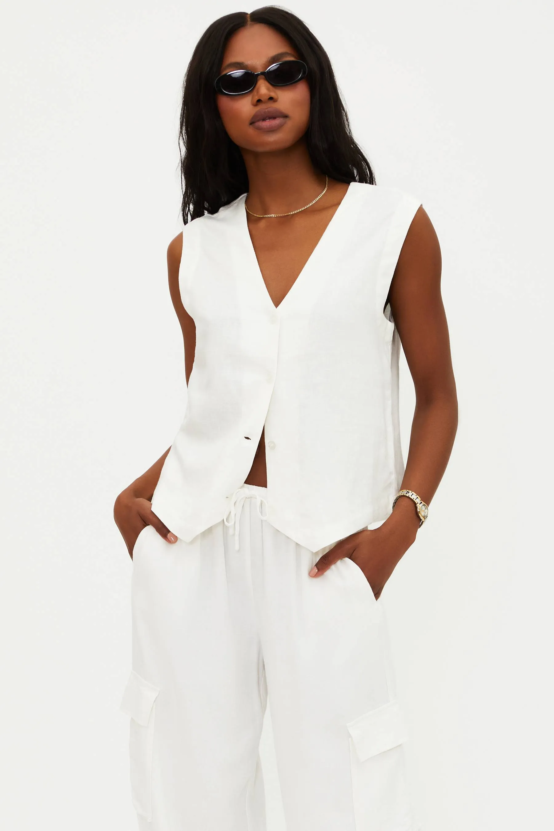 Darcy Vest White Linen sold by Beach Riot product image thumbnail 3
