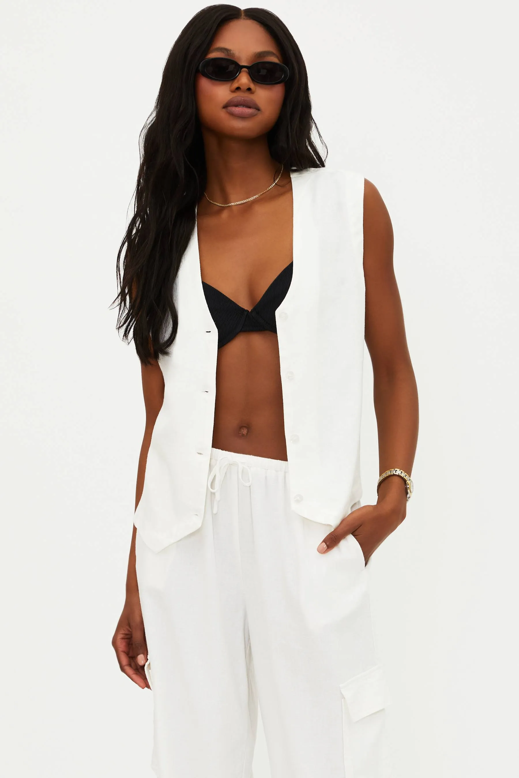 Darcy Vest White Linen sold by Beach Riot product image thumbnail 4