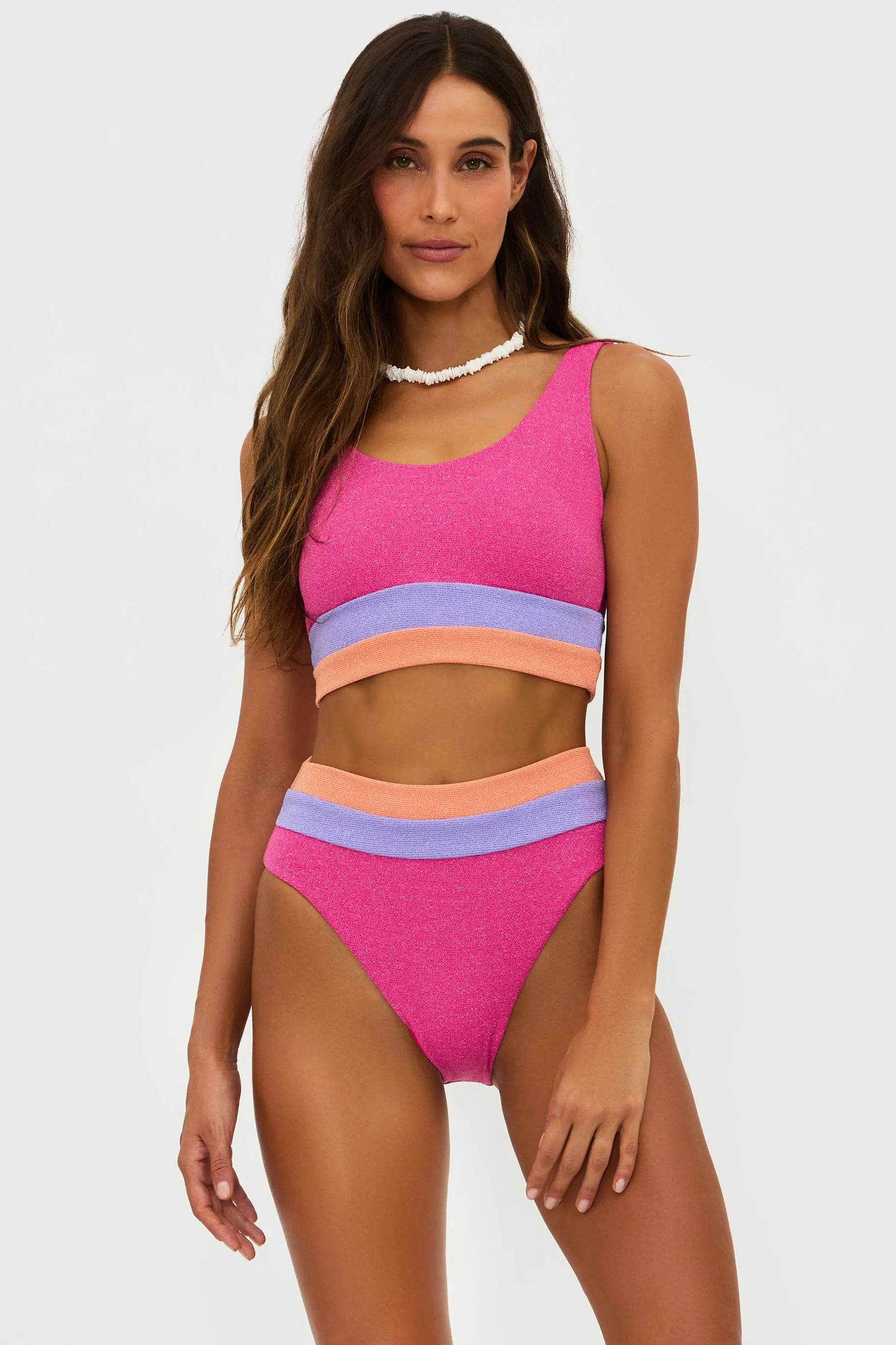 Mackenzie Top Coral Bay Colorblock Shine Scrunch sold by Beach Riot product image thumbnail 4