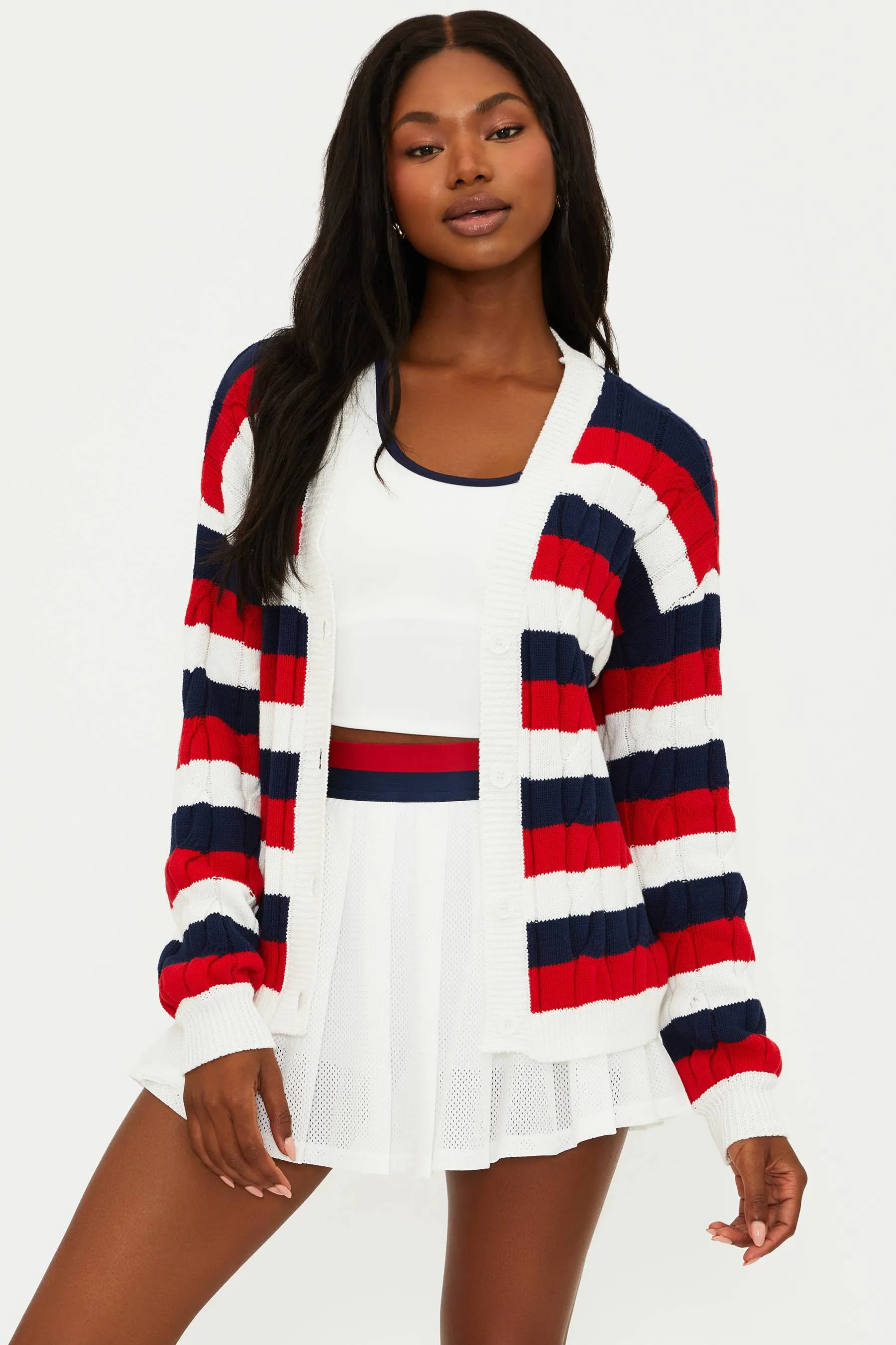 Sherry Cardigan Cherry Indigo Stripes sold by Beach Riot