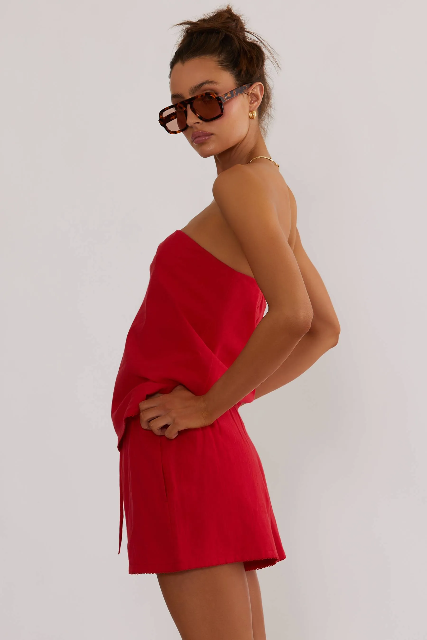 Celeste Strapless Top Red Linen sold by Beach Riot product image thumbnail 4