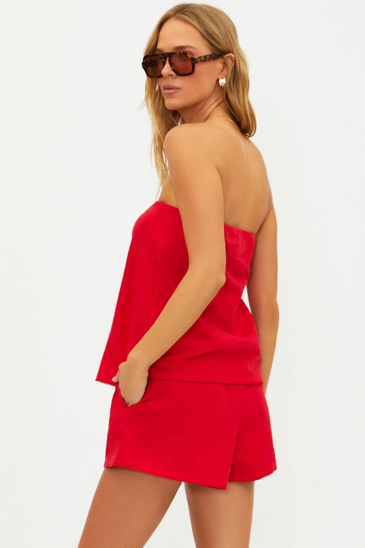 Celeste Strapless Top Red Linen sold by Beach Riot product image thumbnail 2