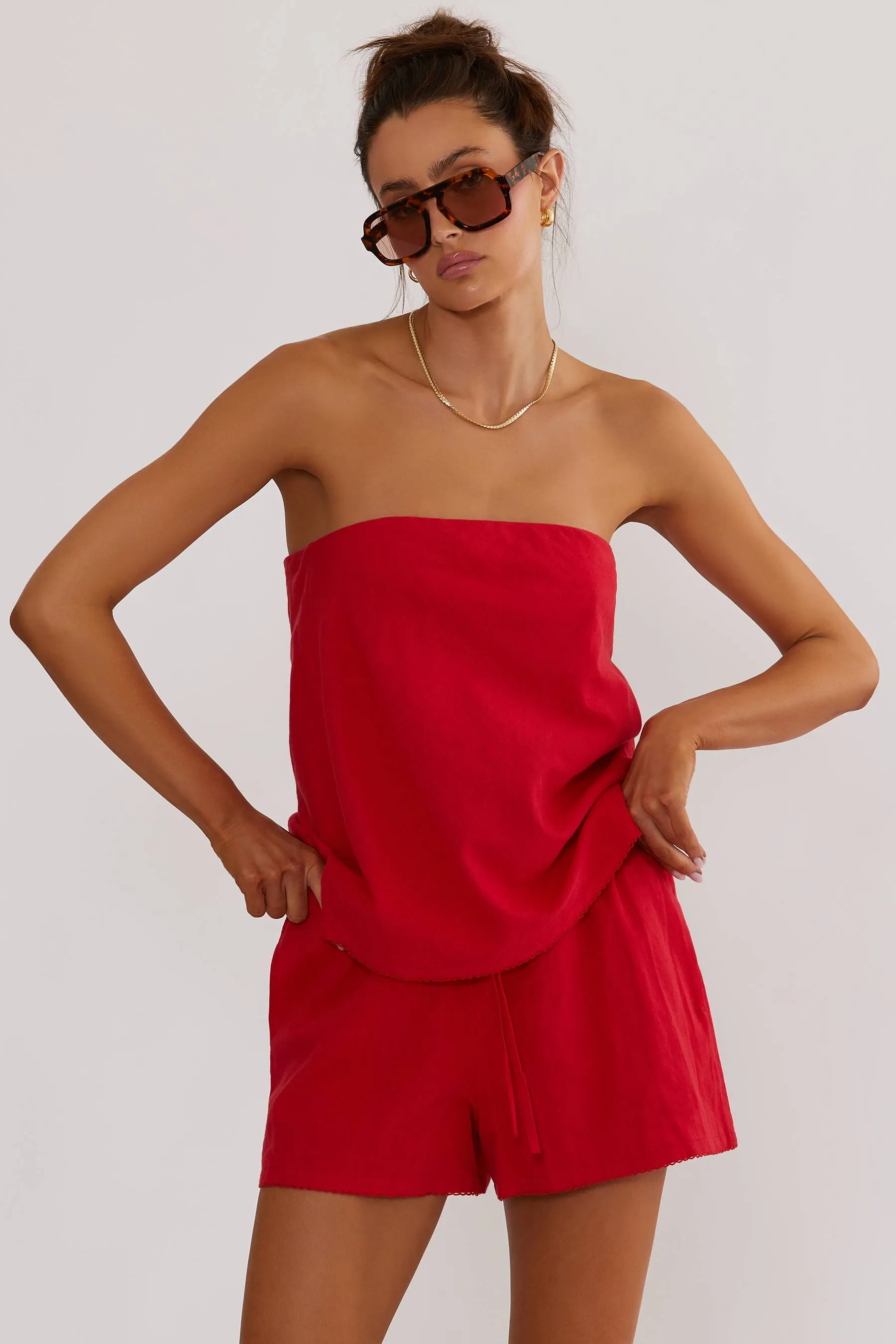 Celeste Strapless Top Red Linen sold by Beach Riot product image thumbnail 3