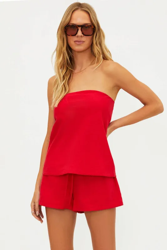 Celeste Strapless Top Red Linen sold by Beach Riot