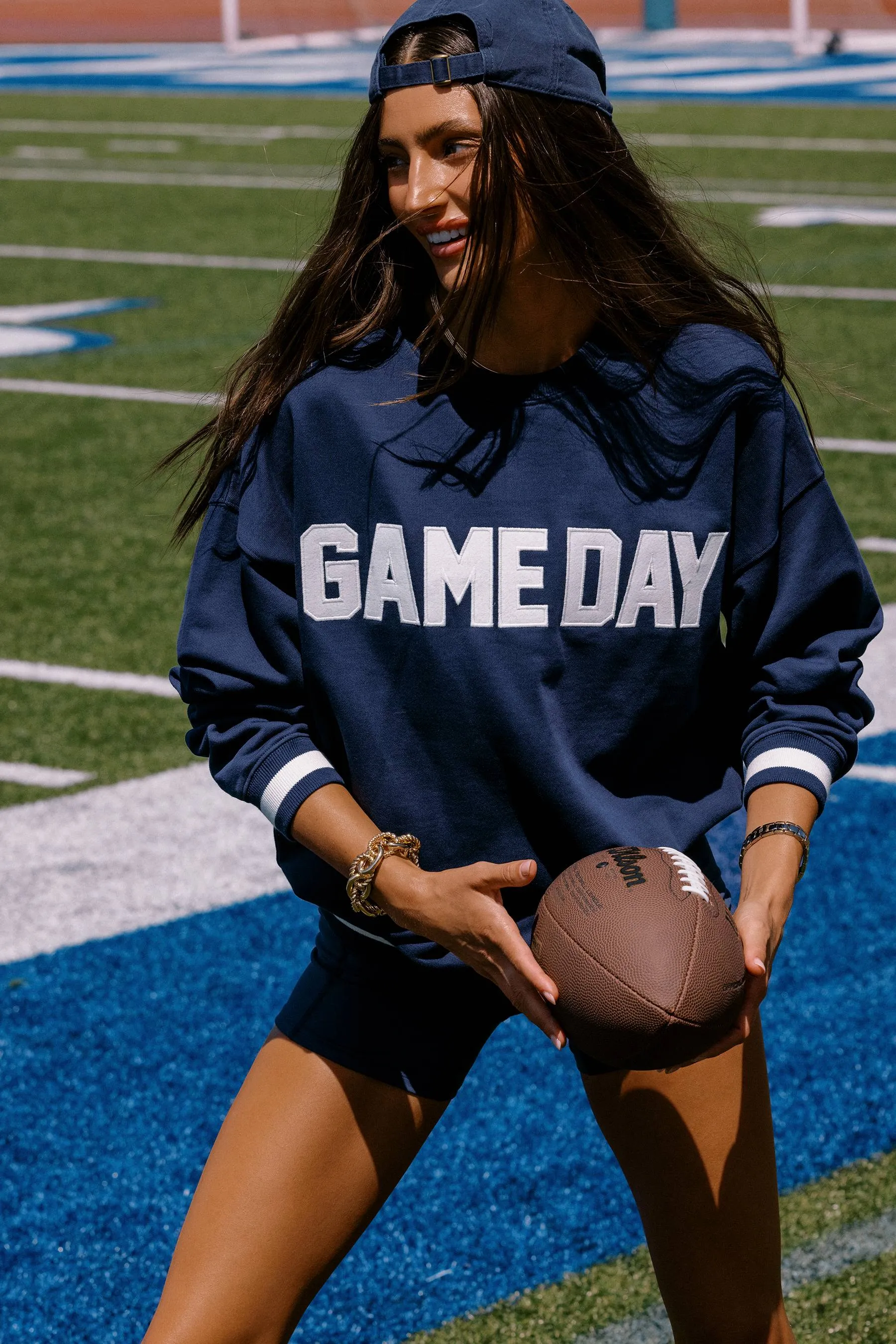 Devyn Sweatshirt Game Day Navy sold by Beach Riot