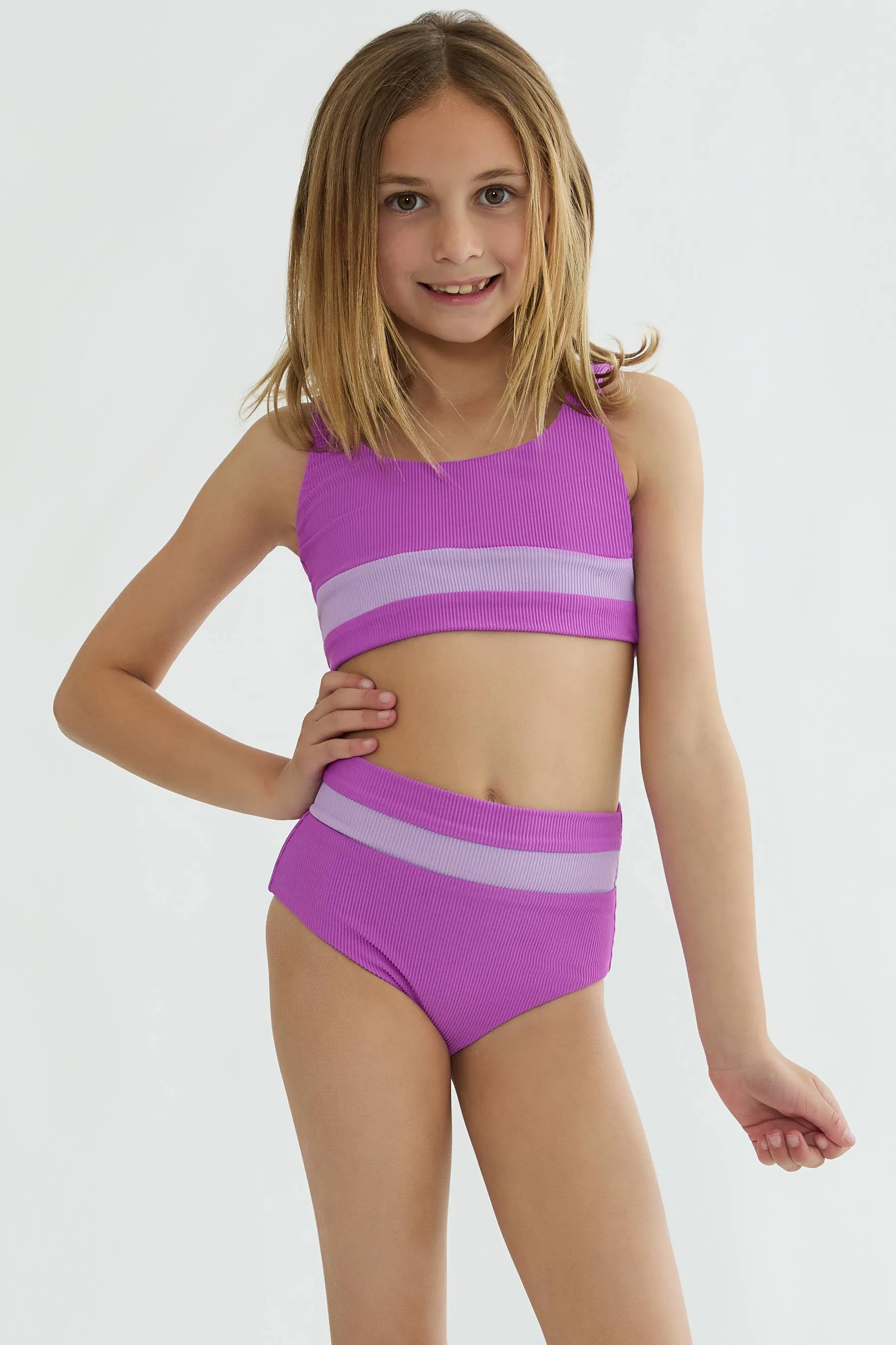 Little Mackenzie & Heidi Set Lavender Violet Colorblock sold by Beach Riot