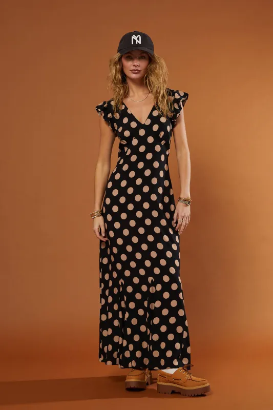 Elodie Dress Midnight Polka Dot sold by Beach Riot