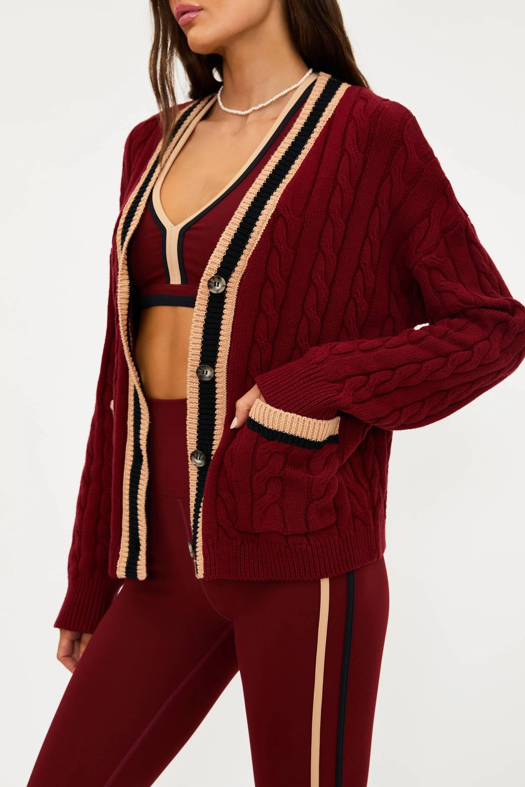 Gene Cardigan Maroon Merlot Colorblock sold by Beach Riot product image thumbnail 4