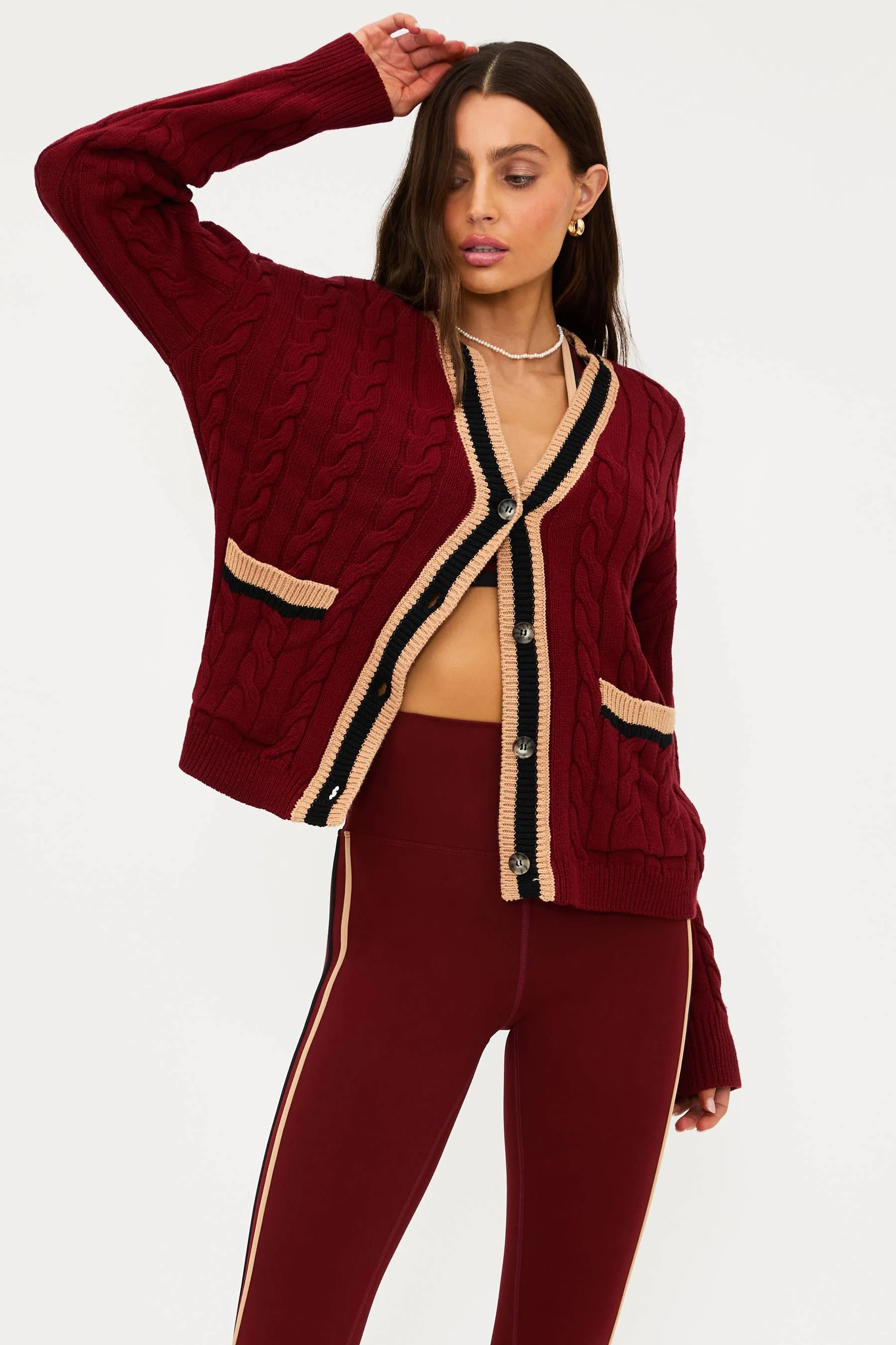 Gene Cardigan Maroon Merlot Colorblock sold by Beach Riot product image thumbnail 3