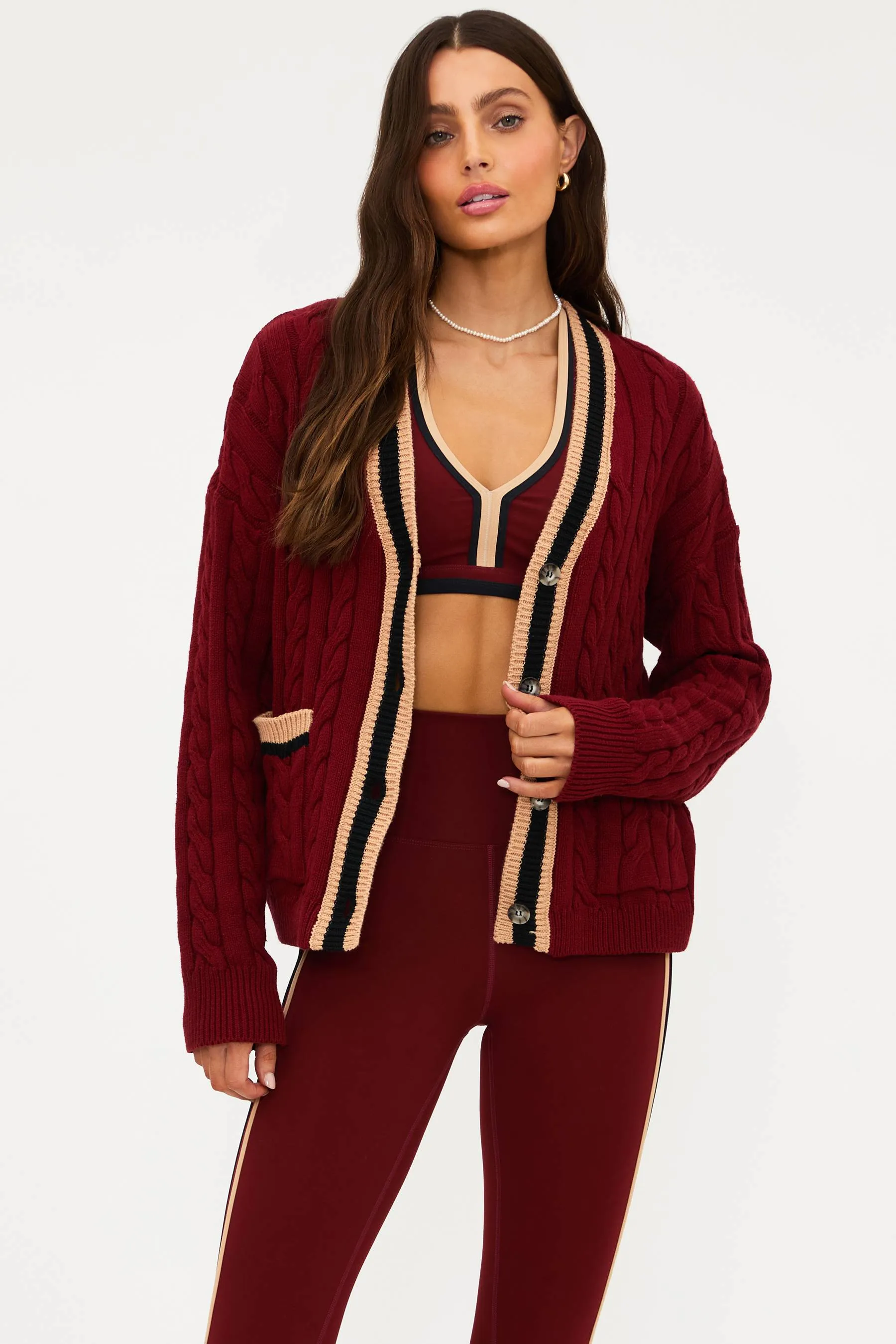 Gene Cardigan Maroon Merlot Colorblock sold by Beach Riot